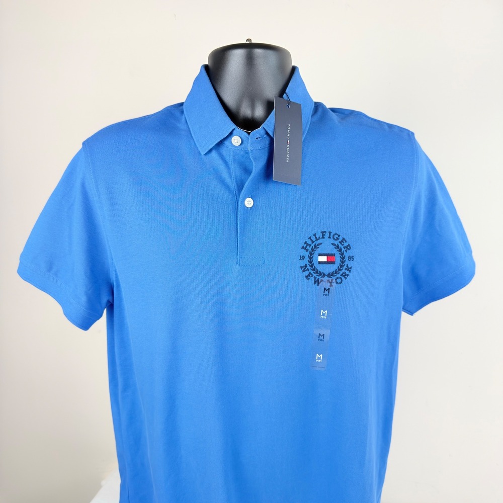 Tommy Hilfiger Mens Royal Blue Crest Logo Pique‎ Polo Shirt Medium XM04913 400